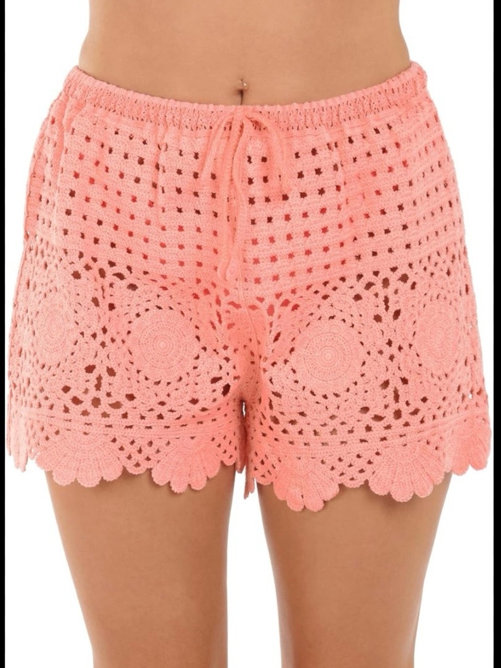 NWT Citrus Coral Crochet Lace Drawstring Women's Cover-up Shorts